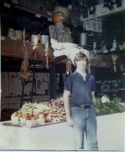 Son Donald on farmstand duty, 1978.
