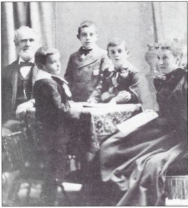 This portrait shows the third and fourth generations of Tilden farmers: John William, with his wife anna Kissam Tilden and their eldest son Charles and twin boys Leroy and Raymond. Roy would become the fourth generation upon taking over from his father. This carefully posed family portrait is from 1896!